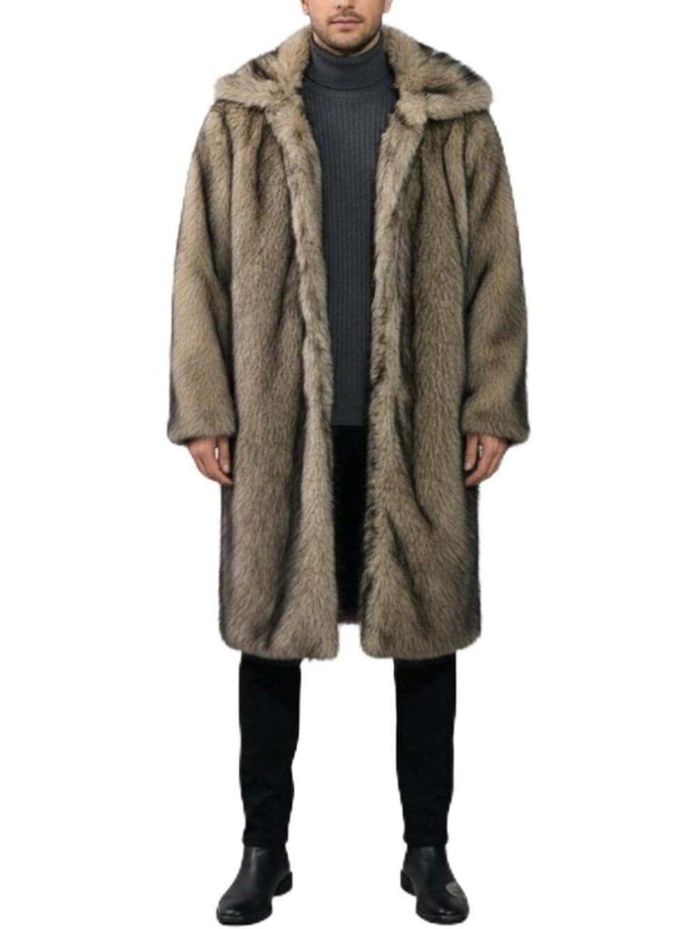 Cozy Long Faux Fur Trench Coat for Men | Stylish Fake Fur Mink Jacket